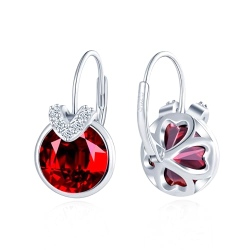 MICGIGI Damen 925 Sterling Silber Creolen Ohrringe V Alphabet Zirkonia Hängende Ohrringe,Rot von MICGIGI