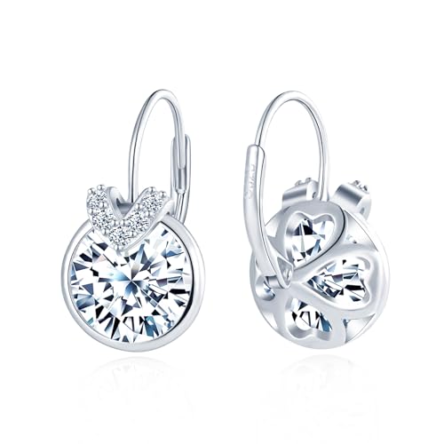 MICGIGI Damen 925 Sterling Silber Creolen Ohrringe V Alphabet Zirkonia Hängende Ohrringe,Silber von MICGIGI