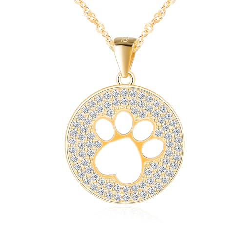 MICGIGI Damen 925 Sterling Silber Halskette Hund Fußabdruck Muster Cubic Zirkonia Anhänger Halskette,Gold von MICGIGI