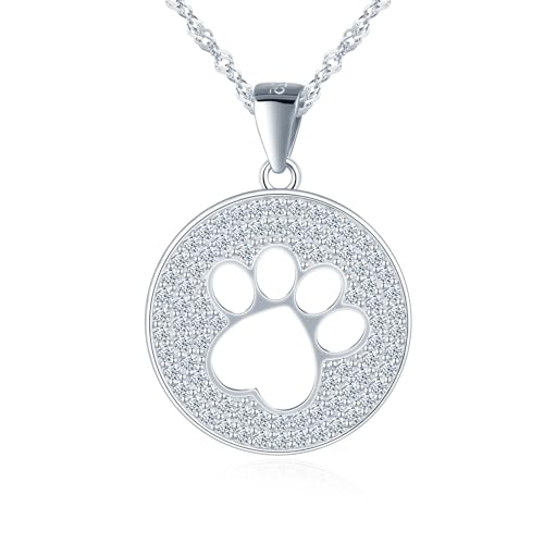MICGIGI Damen 925 Sterling Silber Halskette Hund Fußabdruck Muster Cubic Zirkonia Anhänger Halskette,Silber MICGIGI Damen 925 Sterling Silber Halskette Hund Fußabdruck Muster Cubic Zirkonia Anhänger Halskette,Silber von MICGIGI