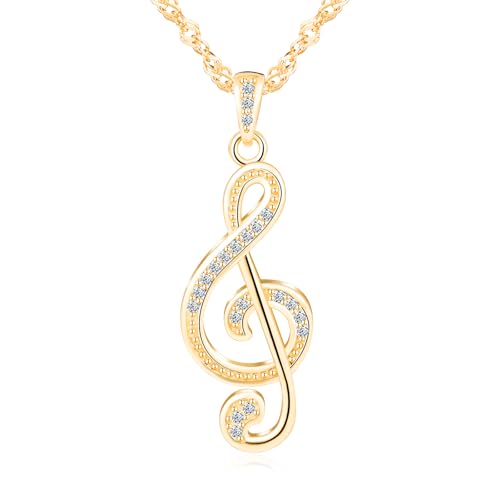 MICGIGI Damen 925 Sterling Silber Halskette Musik Note Form Cubic Zirkonia Anhänger Halskette,Gold von MICGIGI