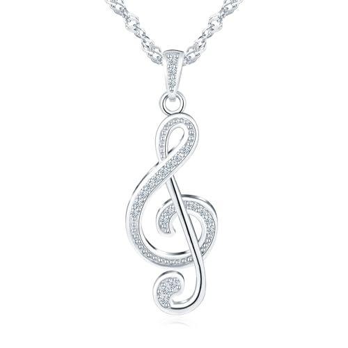 MICGIGI Damen 925 Sterling Silber Halskette Musik Note Form Cubic Zirkonia Anhänger Halskette,Silber von MICGIGI