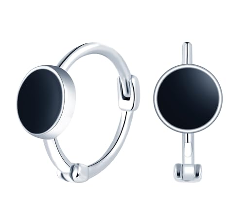 MICGIGI Damen 925 Sterling Silber Ohrringe 10MM Durchmesser Schwarz Kreis Ohrringe von MICGIGI