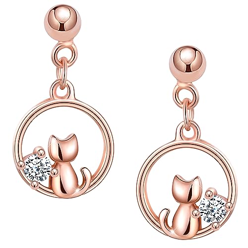MICGIGI Damen 925 Sterling Silber Ohrringe Cubic Zirkonia Katzen-Design Ohrringe Baumeln von MICGIGI