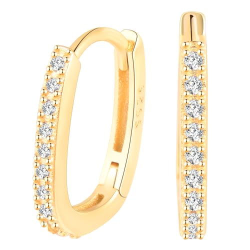 MICGIGI Damen 925 Sterling Silber Ohrringe Einfache U-Form Kubische Zirkonia Ohrringe (Gold) von MICGIGI