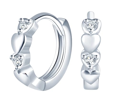 MICGIGI Damen 925 Sterling Silber Ohrringe Herz Form Ohrringe Cubic Zirkonia Ohrringe(Silber) von MICGIGI