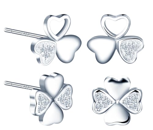 MICGIGI Damen 925 Sterling Silber Ohrringe Kleeblatt Ohrringe Ohrstecker Set von MICGIGI