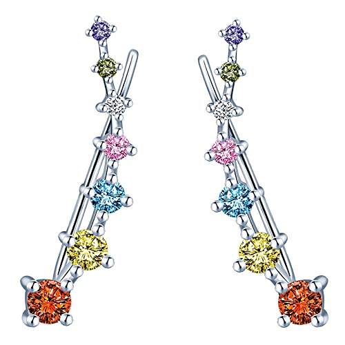 MICGIGI Damen 925 Sterling Silber Ohrringe Sieben Sterne Zirkonia Ohrstecker Ohrklemme Ohrclips von MICGIGI