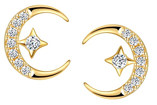 MICGIGI Damen 925 Sterling Silber Ohrringe Stern und Mond Zirkonia Ohrstecker von MICGIGI