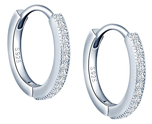 MICGIGI Damen 925 Sterling Silber Ohrringe Zirkonia Runde Hoop Ohrringe von MICGIGI