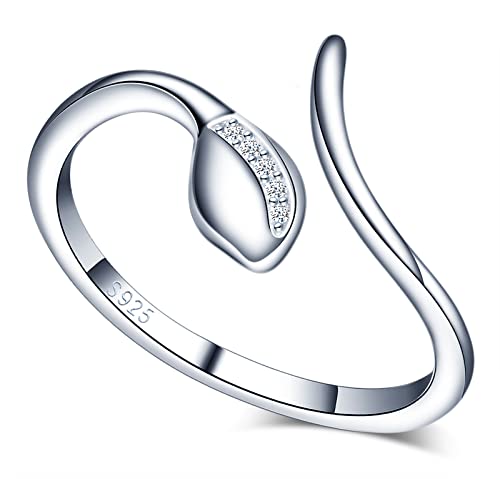 MICGIGI Damen 925er Sterling Silber Offener Ring Schlangen Design Verstellbarer Ring mit Zirkonia von MICGIGI