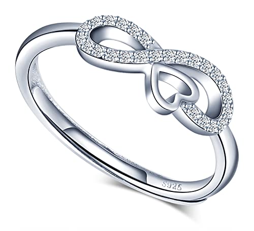 MICGIGI Damen 925er Sterling Silber Offener Ring Unendlichkeits Symbol Liebe Verstellbarer Ring mit Zirkonia von MICGIGI