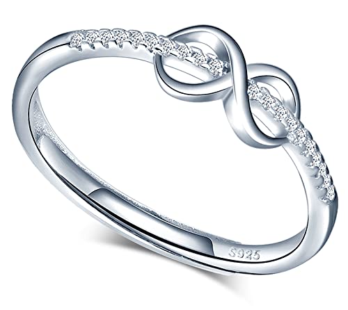 MICGIGI Damen 925er Sterling Silber Offener Ring Unendlichkeits Symbol Verstellbarer Ring mit ZirKonia Silber von MICGIGI