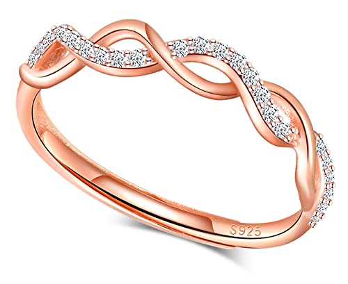 MICGIGI Damen 925er Sterling Silber Offener Ring Wellen Muster Verstellbarer Ring mit ZirKonia Roségold von MICGIGI