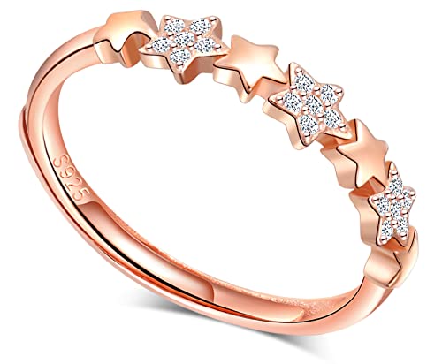 MICGIGI Damen 925er Sterling Silber Ring Eine Reihe Sterne Roségold Verstellbarer Ring mit Zirkonia von MICGIGI