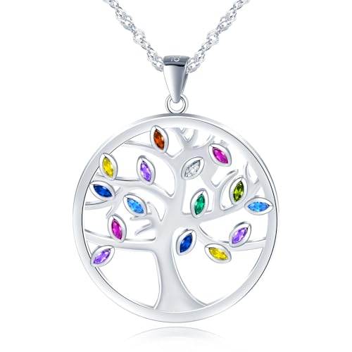 MICGIGI Damen Baum Muster Anhänger Halskette Buntes Cubic Zirkonia 925 Sterling Silber Kette von MICGIGI