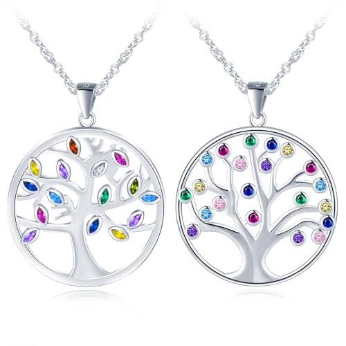 MICGIGI Damen Baum Muster Anhänger Halskette Buntes Cubic Zirkonia Kette 925 Sterling Silber 2 Stück von MICGIGI