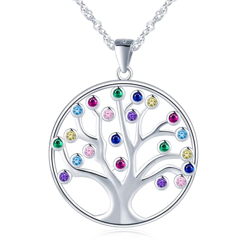 MICGIGI Damen Cubic Zirkonia Anhänger Halskette Baum Muster Buntes 925 Sterling Silber Kette von MICGIGI