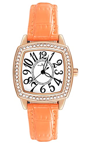 MICGIGI Damen Quarz Armbanduhr Quadratische Analog Uhr mit Steinbesatz,Einfaches Zifferblatt,Leder Armband von MICGIGI