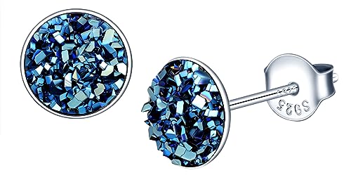 MICGIGI Damen Sterling Silber Kristall Ohrringe Sternen Himmel Rund Ohrstecker Ohrringe Dunkelblau von MICGIGI