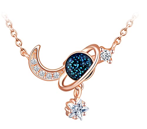MICGIGI Damen Sterling Silber Planet Mond Halskette Zirkonia Anhänger Kette MICGIGI Damen Sterling Silber Planet Mond Halskette Zirkonia Anhänger Kette von MICGIGI