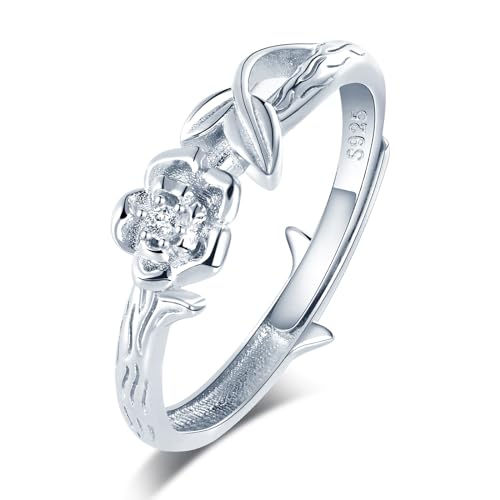 MICGIGI Damen Verstellbarer Ring 925er Sterling Silber Offener Ring Dornen Rose Gestaltung Finger Ring (B Stil) von MICGIGI