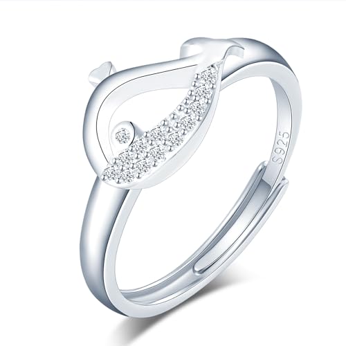 MICGIGI Damen Verstellbarer Ring 925er Sterling Silber Offener Ring Kleiner Wal Gestaltung Finger Ring von MICGIGI
