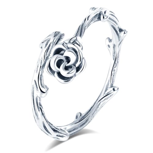 MICGIGI Damen Verstellbarer Ring 925er Sterling Silber Offener Ring Retro Dornen Rose Gestaltung Finger Ring von MICGIGI