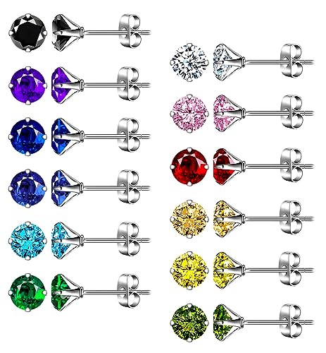 MICGIGI Herren Damen Mehrfarbig 4mm Cubic Zirkonia Stein Ohrringe Ohrringe 12 Farben Edelstahl Ohrstecker Ohrringe von MICGIGI