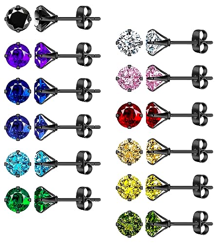 MICGIGI Herren Damen Mehrfarbig 6mm Cubic Zirkonia Stein Ohrringe Ohrringe 12 Farben Edelstahl Ohrstecker Ohrringe von MICGIGI