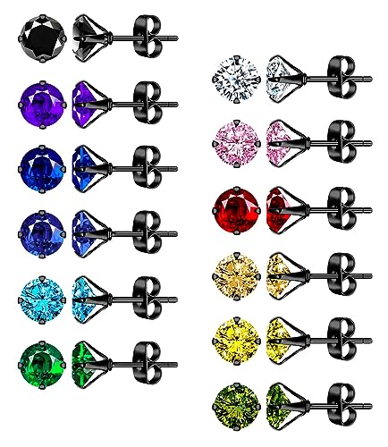 MICGIGI Herren Damen Mehrfarbig 8mm Cubic Zirkonia Stein Ohrringe Ohrringe 12 Farben Edelstahl Ohrstecker Ohrringe von MICGIGI