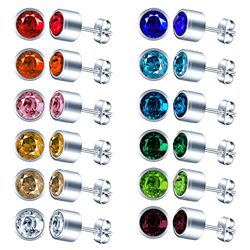 MICGIGI Herren Damen Runde Edelstahl Ohrringe Ohrstecker 12 Farben 6mm Zirkonia Piercing Ohrringe von MICGIGI