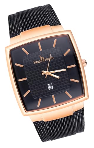 MICGIGI Herren Quarz Armbanduhr Großes Zifferblatt Armbanduhr Rechteckig Analog Uhr mit Edelstahl Armband von MICGIGI