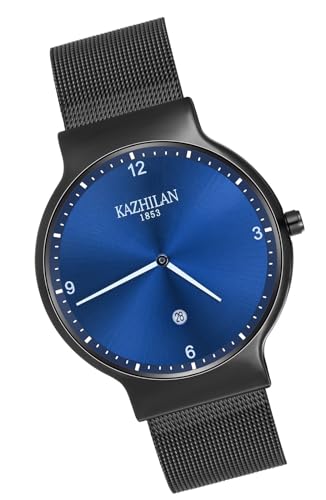 MICGIGI Herren Quarz Armbanduhr Ultradünn Zifferblatt Armbanduhr Rund Einfacher Stil Uhr mit Edelstahl Armband(Blau) von MICGIGI