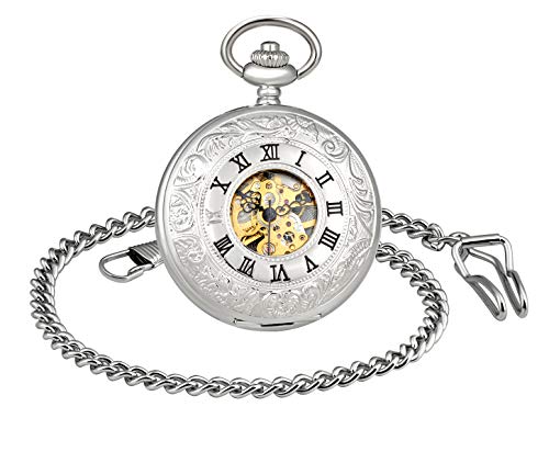 MICGIGI-Unisex Taschenuhr mit Kette Analog Handaufzug Römische Ziffern Doppelte Abdeckung Mechanische Taschenuhren von MICGIGI