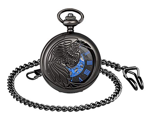 MICGIGI-Unisex Taschenuhr mit Kette Analog Handaufzug Römische Ziffern Retro Hohle Skelett Mechanische Taschenuhren von MICGIGI