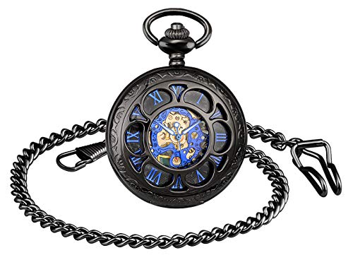 MICGIGI-Unisex Taschenuhr mit Kette Analog Handaufzug Ziffern Retro Hohlen Mechanische Taschenuhren von MICGIGI