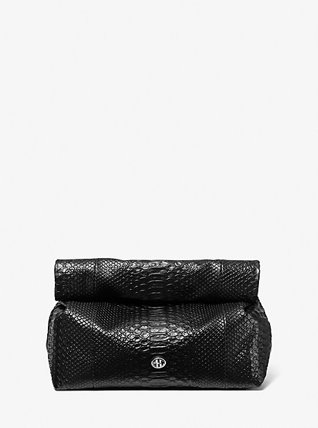 MK Rolltop-Clutch Monogramme Medium Aus Leder Mit Pythonprägung - Schwarz - Michael Kors von MICHAEL KORS COLLECTION