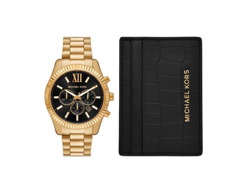 MICHAEL KORS Chronograph LEXINGTON MK9245SET, (Set, 2-tlg., Uhr mit Kartenmäppchen), Quarzuhr, Armbanduhr, Herrenuhr, Edelstahlarmband von MICHAEL KORS