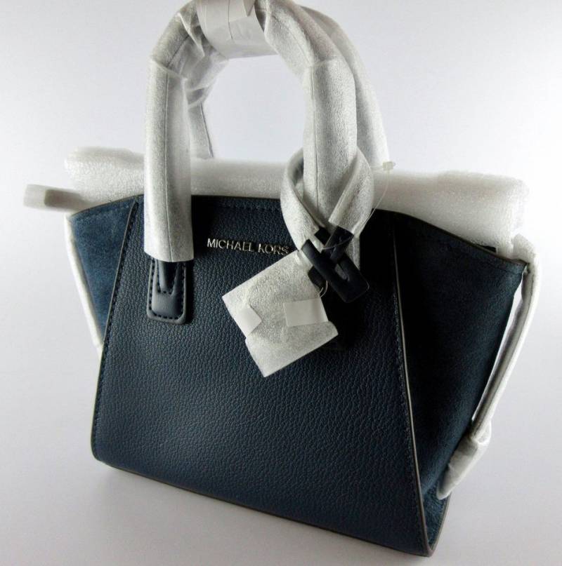 MICHAEL KORS Handtasche Henkeltasche Avril Extra-Small aus Leder und Wildleder bleu marine von MICHAEL KORS