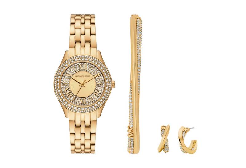 MICHAEL KORS Quarzuhr HARLOWE MK4974SET, (Set, 4-tlg., Uhr mit Armreif und ein Paar Steckcreolen), Armbanduhr, Damenuhr, Edelstahlarmband, Ideal auch als Geschenk von MICHAEL KORS
