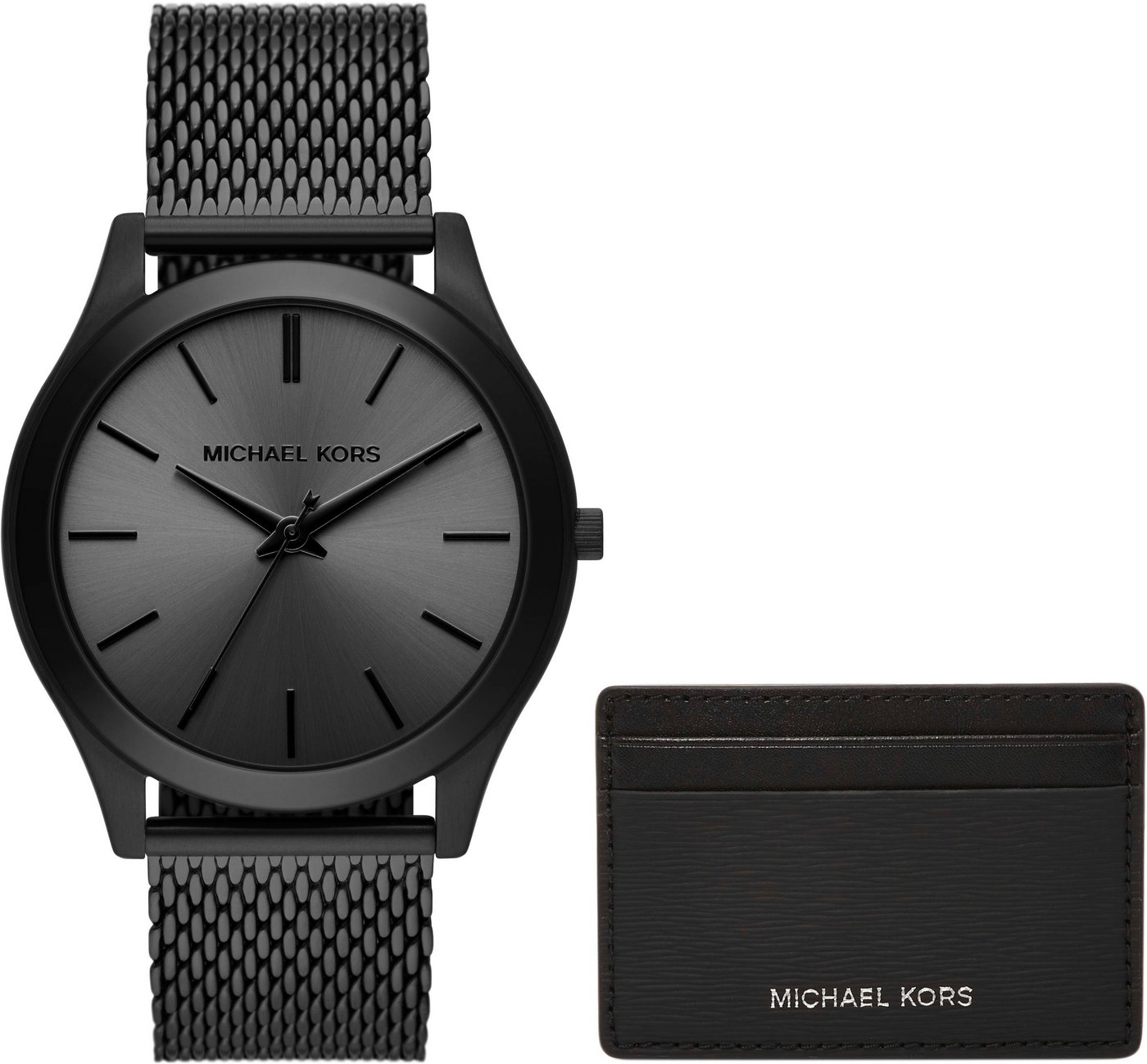MICHAEL KORS Quarzuhr SLIM RUNWAY MK1085SET, (Set, 2-tlg., mit Brieftäschchen), Armbanduhr, Herrenuhr, ideal als Geschenk, Edelstahlarmband von MICHAEL KORS