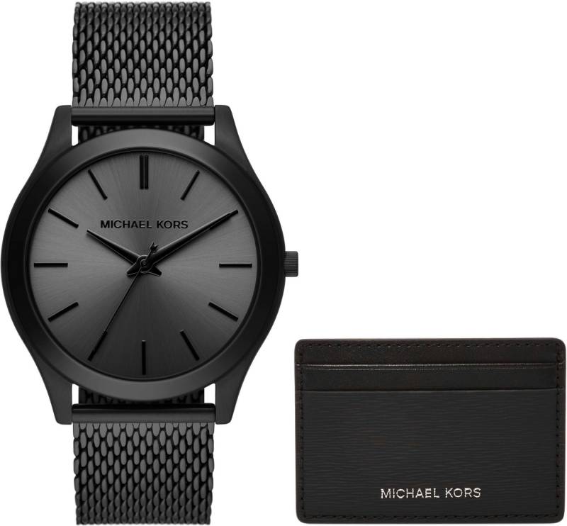 MICHAEL KORS Quarzuhr SLIM RUNWAY MK1085SET, (Set, 2-tlg., mit Brieftäschchen), Armbanduhr, Herrenuhr, ideal als Geschenk, Edelstahlarmband von MICHAEL KORS