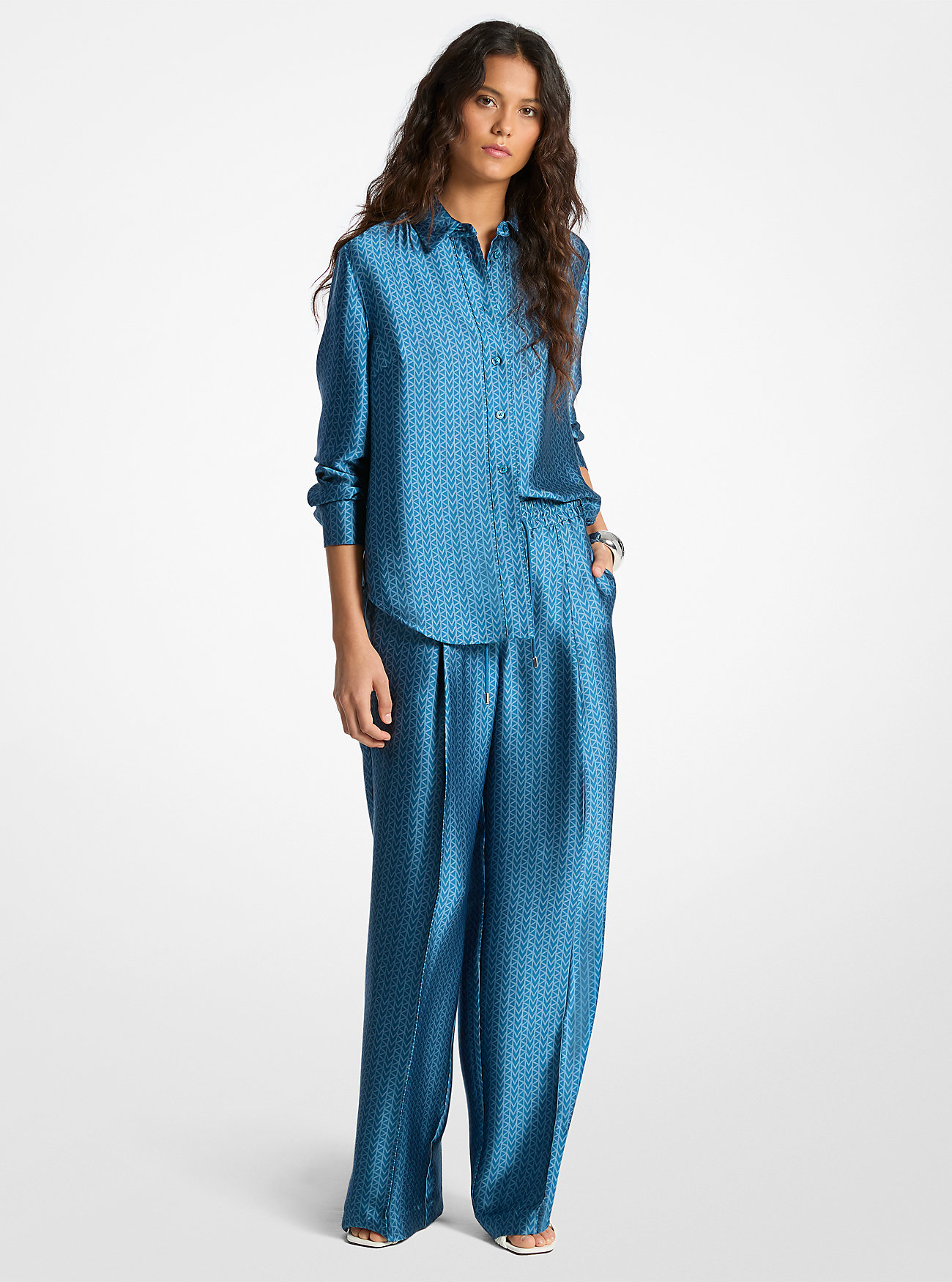 Hemd Aus Satin Mit Mk2000-Logomuster - Michael Kors von MICHAEL Michael Kors