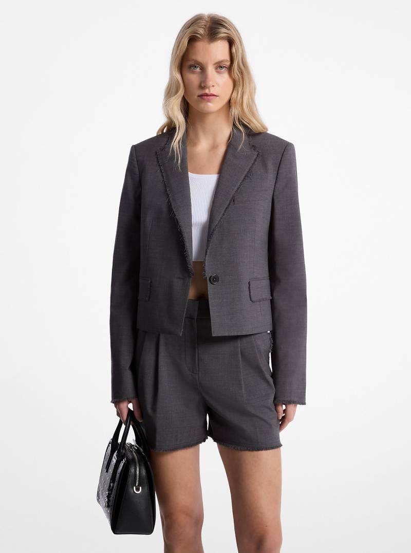 MK Ausgefranster Cropped-Blazer Aus Stretch-Tropenwolle - Grau - Michael Kors von MICHAEL Michael Kors