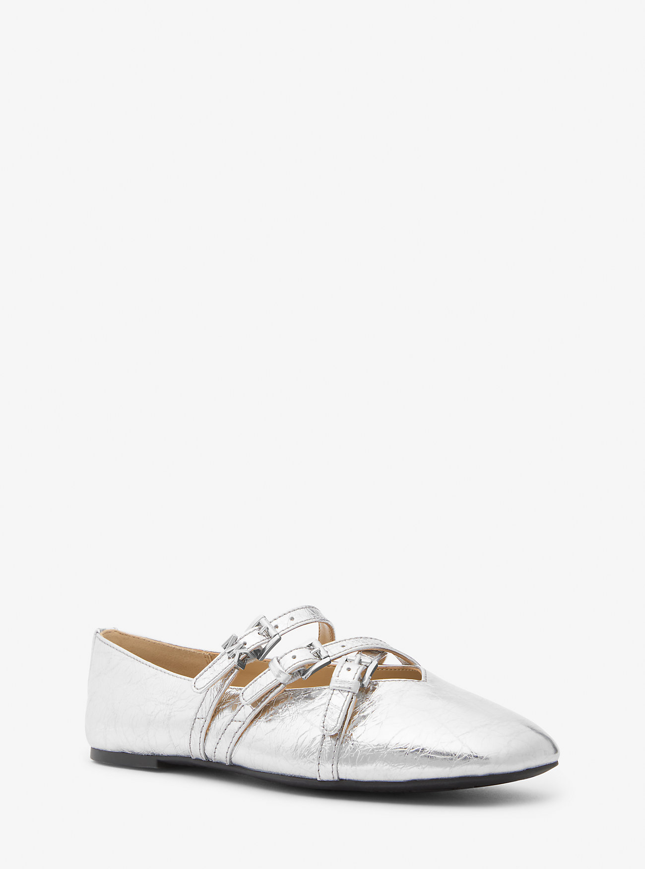 MK Ballerina Indy Flex Aus Leder In Metallic-Krakelee-Optik - Silberton - Michael Kors MK Ballerina Indy Flex Aus Leder In Metallic-Krakelee-Optik - Silberton - Michael Kors von MICHAEL Michael Kors