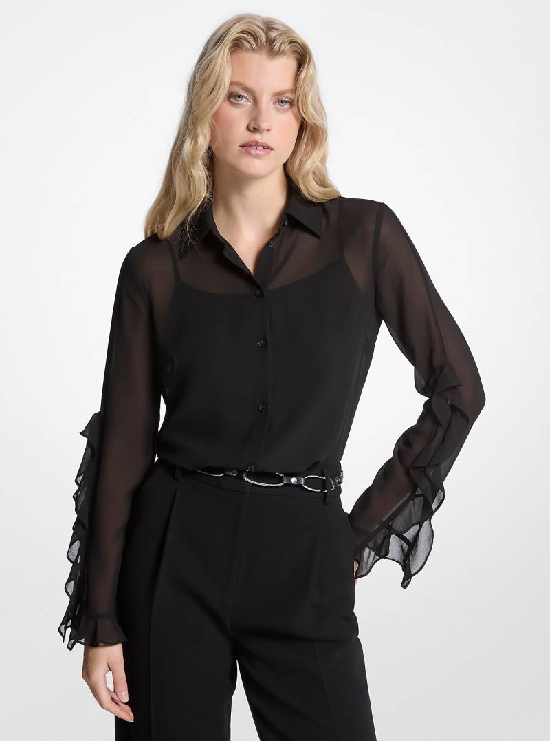 MK Bluse Aus Georgette Mit Rüschen - Schwarz - Michael Kors von MICHAEL Michael Kors