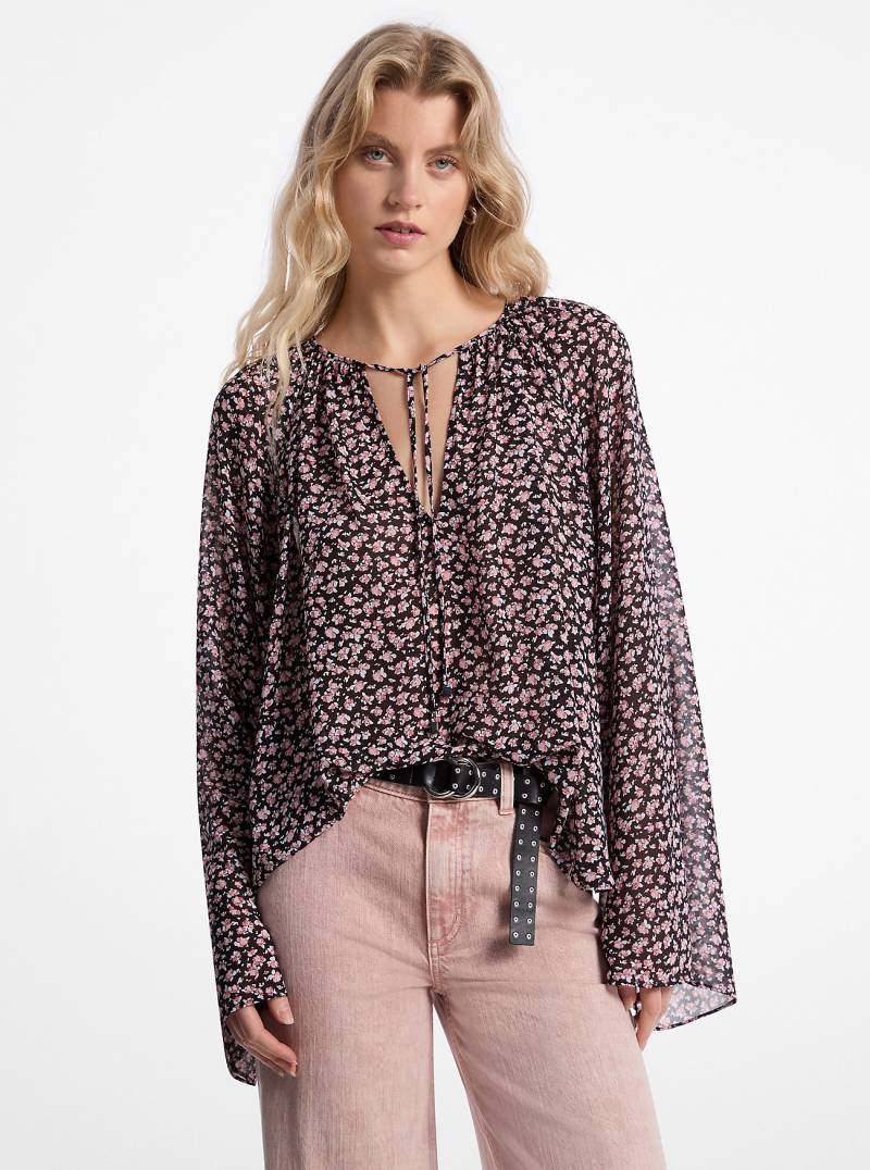 MK Bluse Mit Weiten Ärmeln Aus Georgette Mit Blumenmuster - Rosa - Michael Kors MK Bluse Mit Weiten Ärmeln Aus Georgette Mit Blumenmuster - Rosa - Michael Kors von MICHAEL Michael Kors