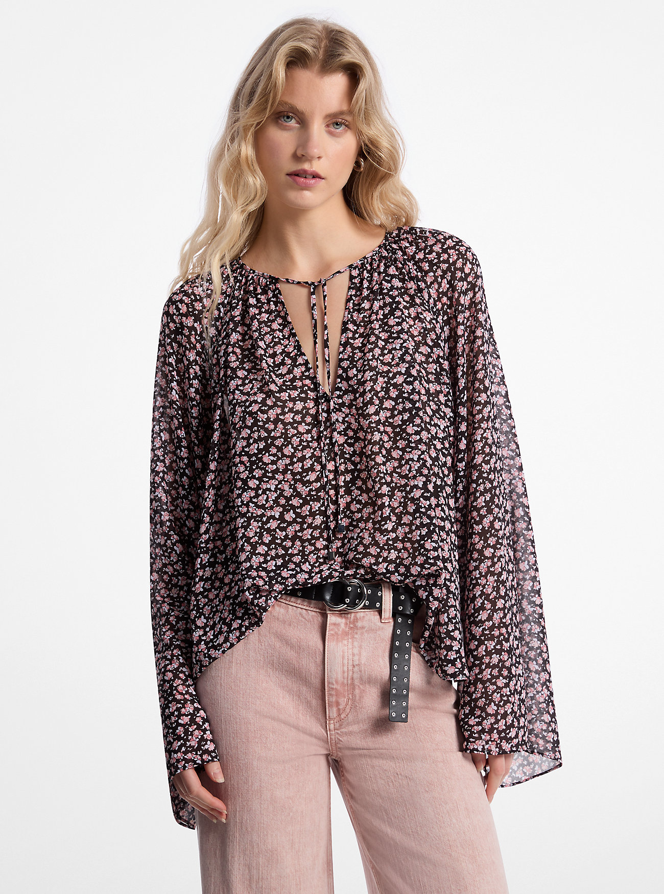 MK Bluse Mit Weiten Ärmeln Aus Georgette Mit Blumenmuster - Rosa - Michael Kors von MICHAEL Michael Kors