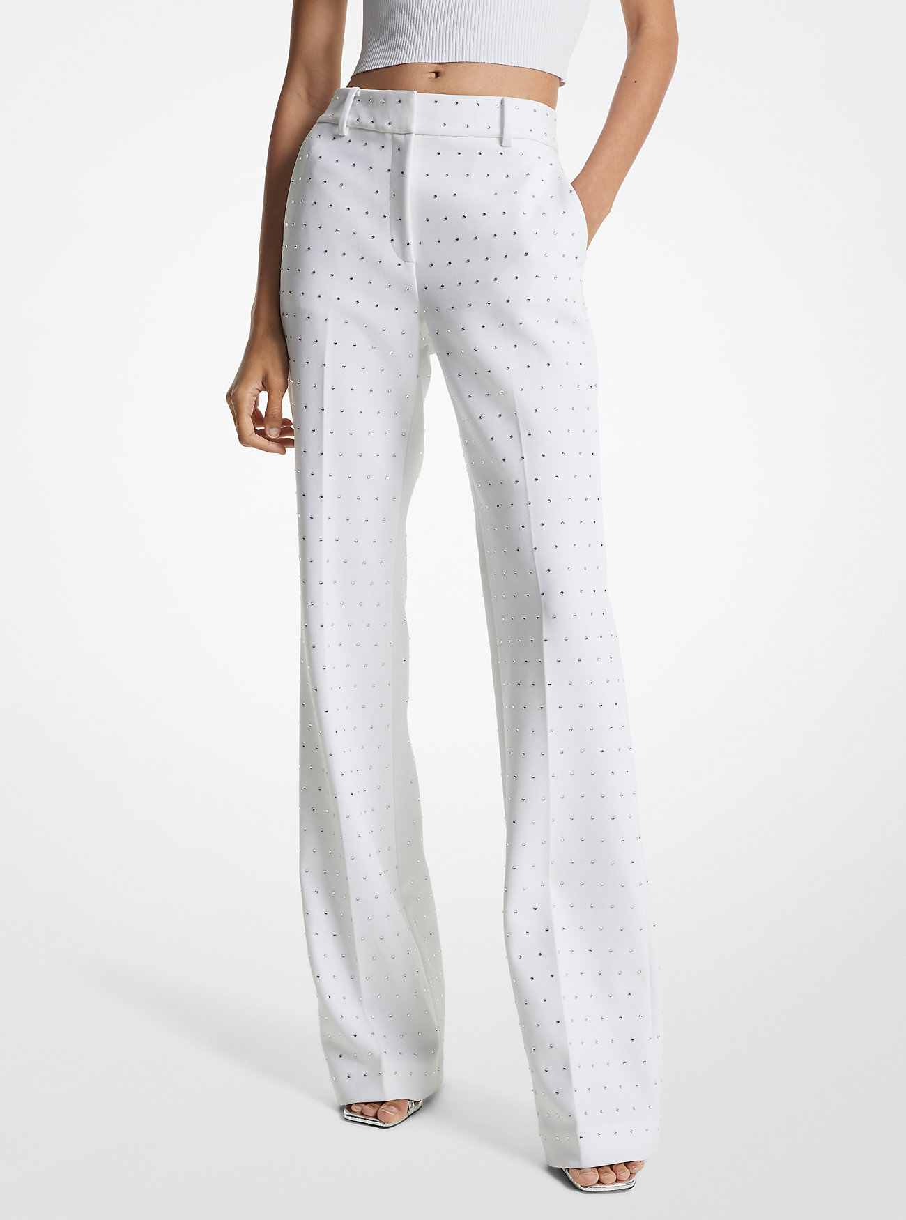 MK Bootcut-Hose Aus Stretch-Krepp Mit Kristallverzierung - Weiss - Michael Kors MK Bootcut-Hose Aus Stretch-Krepp Mit Kristallverzierung - Weiss - Michael Kors von MICHAEL Michael Kors